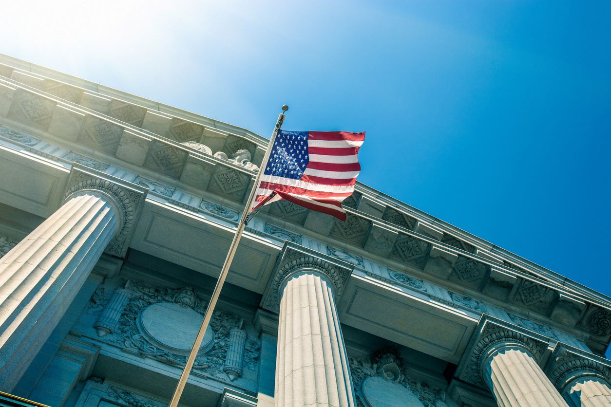 American flag on federal building