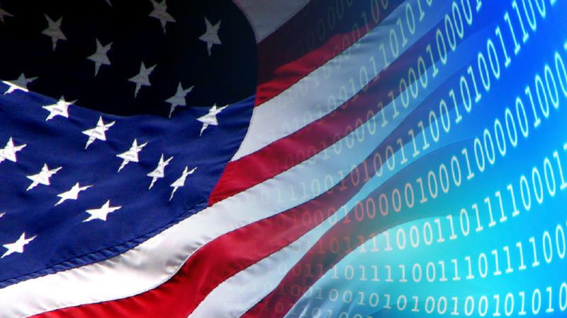 American flag with computer code