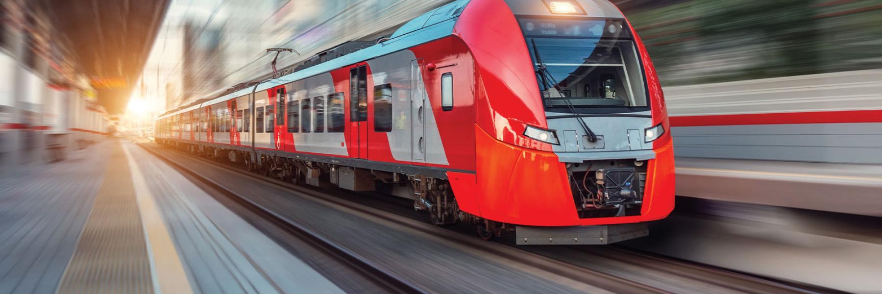 Electric passenger train driving at high speed