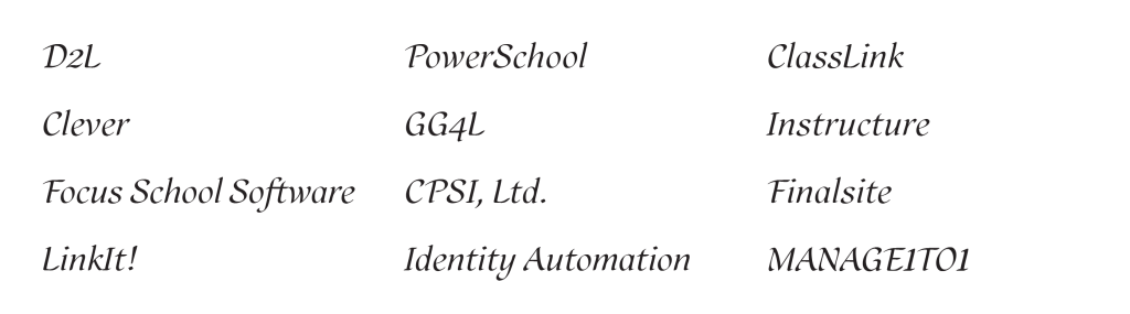 List of signatories for K12 Education Secure by Design Pledge