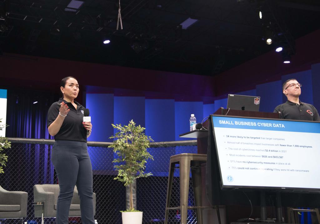 CISA Region 9 Supervisory Cybersecurity Advisor May Acosta offers tips to small business owners on how to protect their companies from cyberattacks at the SB LVIII Small Business Summit in Las Vegas.