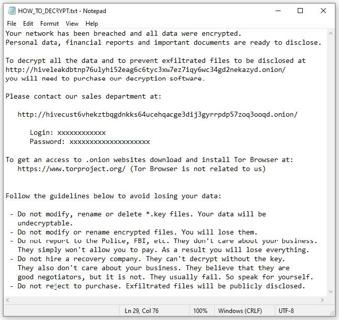 Figure 1: Sample Hive Ransom Note